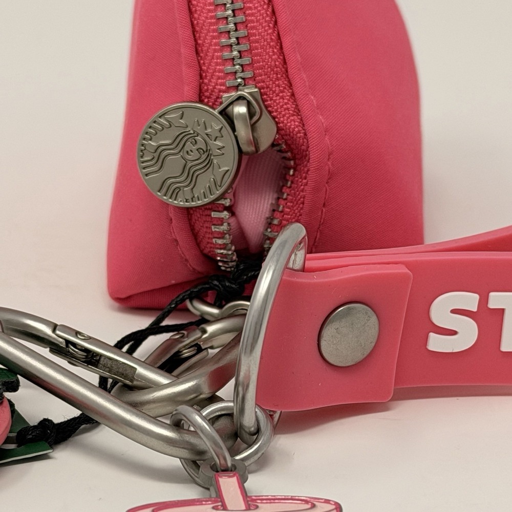 Starbucks Pouch Wristlet Keychain Pink Drink Series 2026 Strawberry Charm NWT - Picture 12 of 13